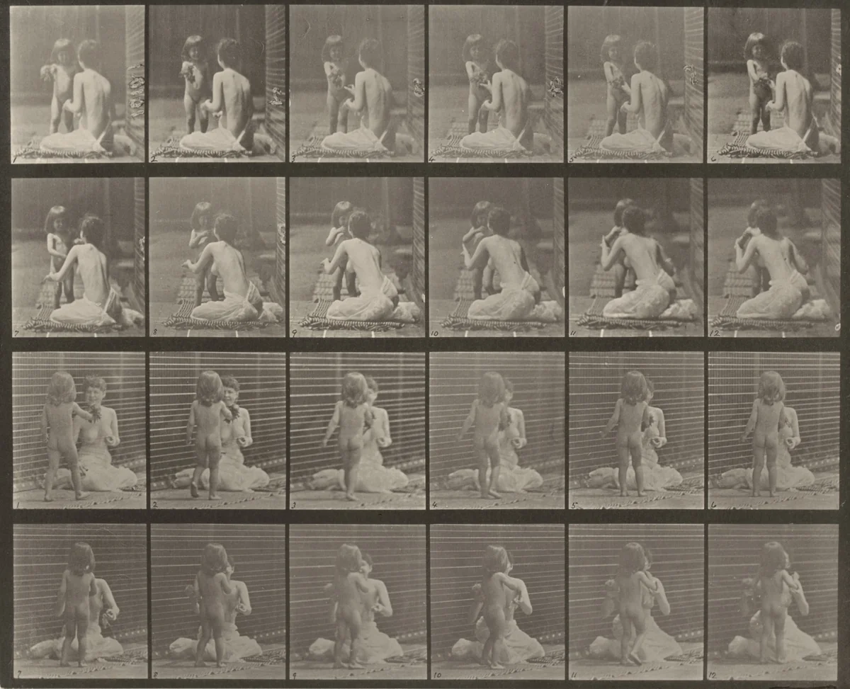 Plate Number 466. Child bringing a bouqet to a woman by Eadweard Muybridge, photograph, 1887