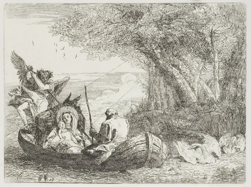 The Holy Family Crossing the Lake in the Boat, plate seventeen from The Flight into Egypt by Giovanni Domenico Tiepolo, print, 1753