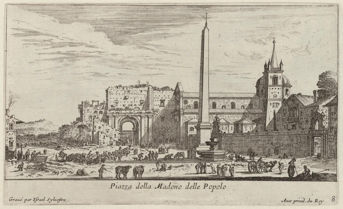 Piazza della Madono delle Popolo by Israël Silvestre, print, 1640-1660