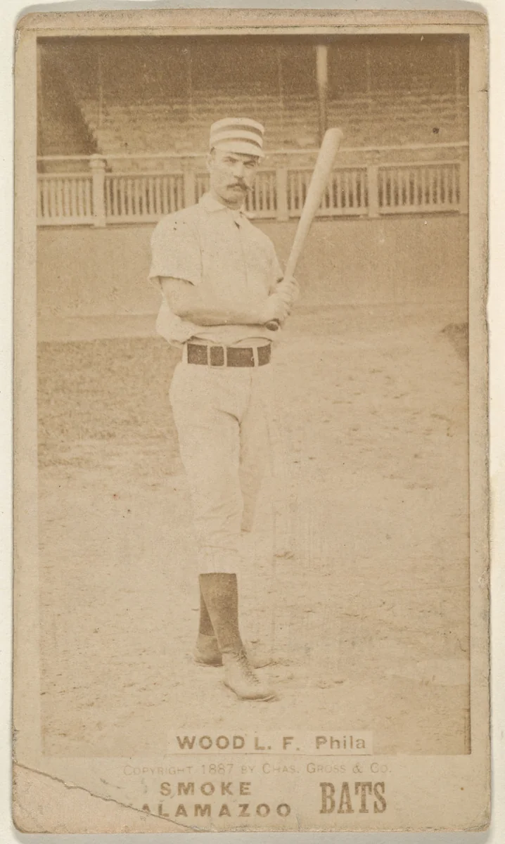 Wood, Left Field, Philadelphia, from the Kalamazoo Bats series (N690) issued by Chas. Gross & Co. to promote Kalamazoo Bats by Chas. Gross & Co., photograph, 1887