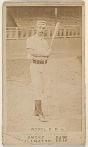 Wood, Left Field, Philadelphia, from the Kalamazoo Bats series (N690) issued by Chas. Gross & Co. to promote Kalamazoo Bats by Chas. Gross & Co., photograph, 1887