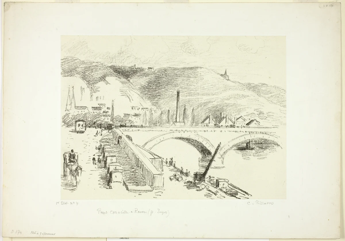 Bridge in Rouen: Pont Corneille by Camille Pissarro, print, 1896