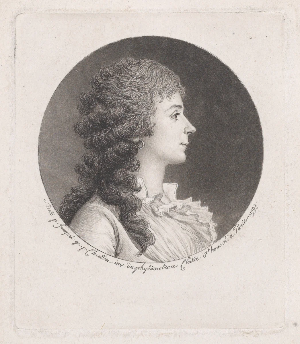Portrait of Madame Roland by Gilles Louis Chrétien, print, 1793