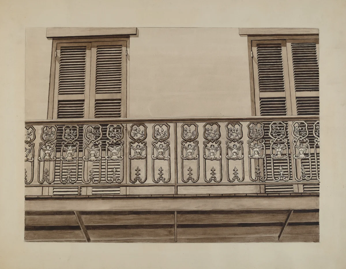 Cast Iron Balcony Rail by Lucien Verbeke, index of american design, 1936