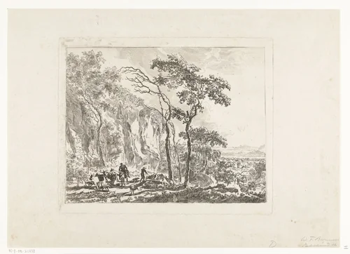 Landschap met herders by Friedrich Wilhelm Burmeister, print, 1855-1915