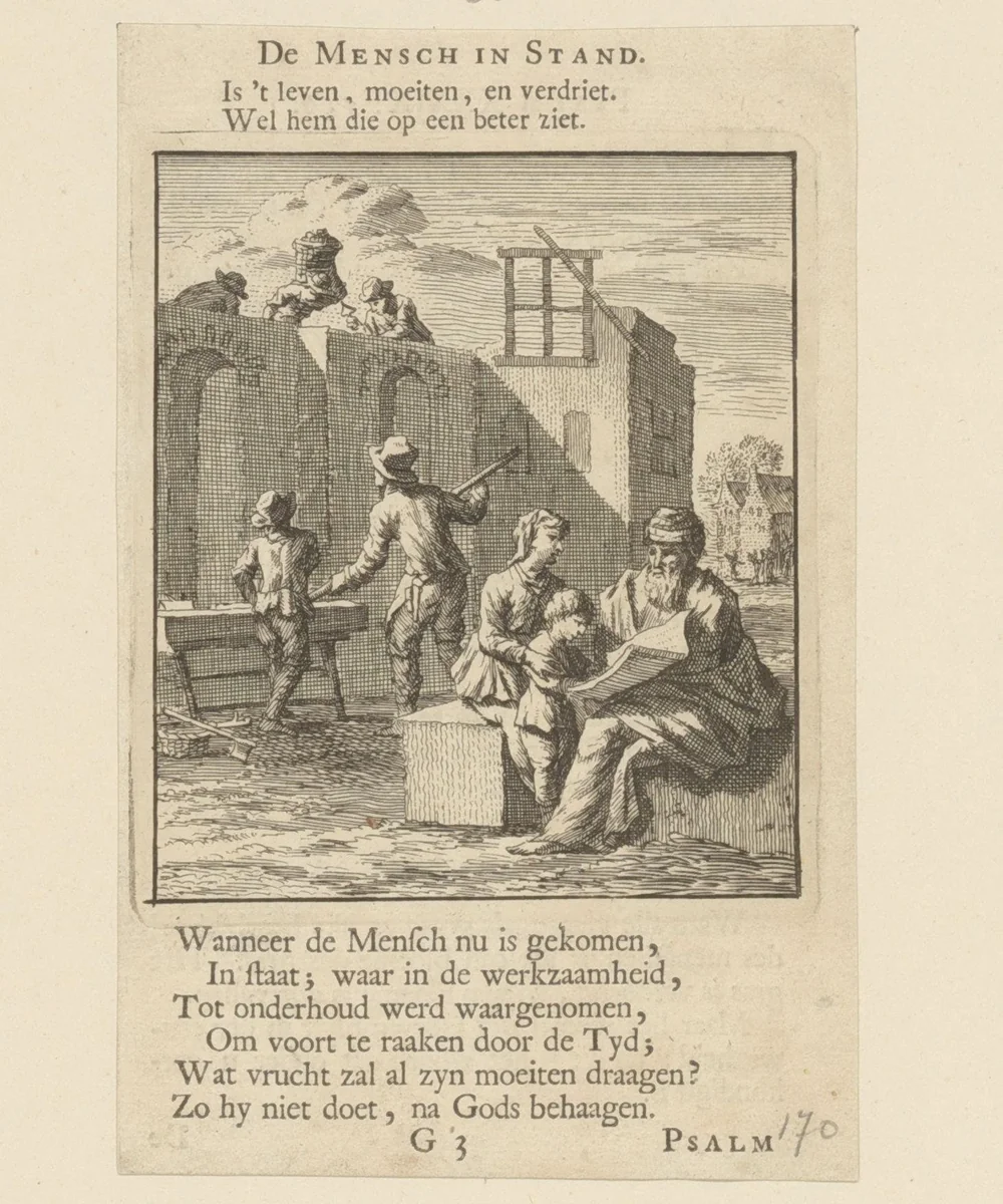Bouwen van een huis by Jan Luyken, print, 1712