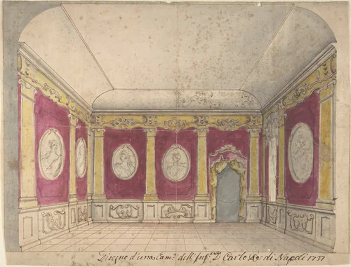 Design of a Room of the Infante Don Carlo, King of Naples by anonymous, drawing, 1737