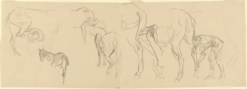 Studies for "Shoeing Calvary Horses at the Front" [recto] by John Singer Sargent, drawing, 1918