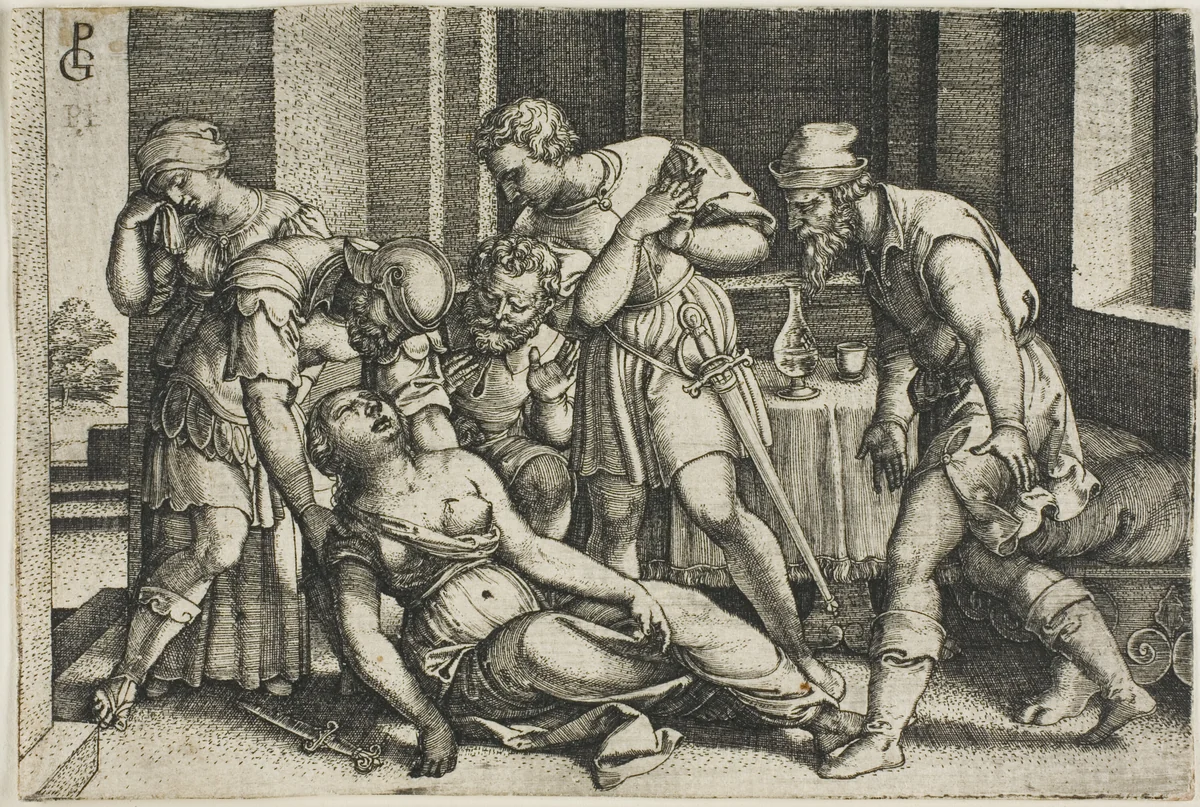 Death of Lucretia by Georg Pencz, print, 1540-1550