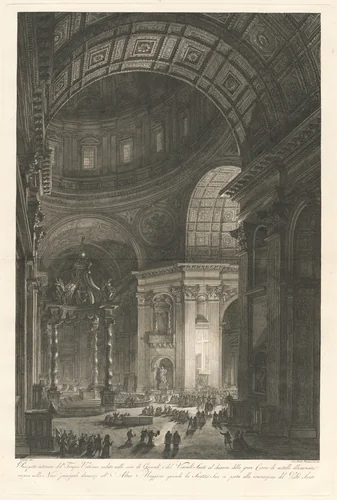 Interior of St. Peter’s, with the Illumination of the Cross of St. Peter by Francesco Piranesi, print, 1787