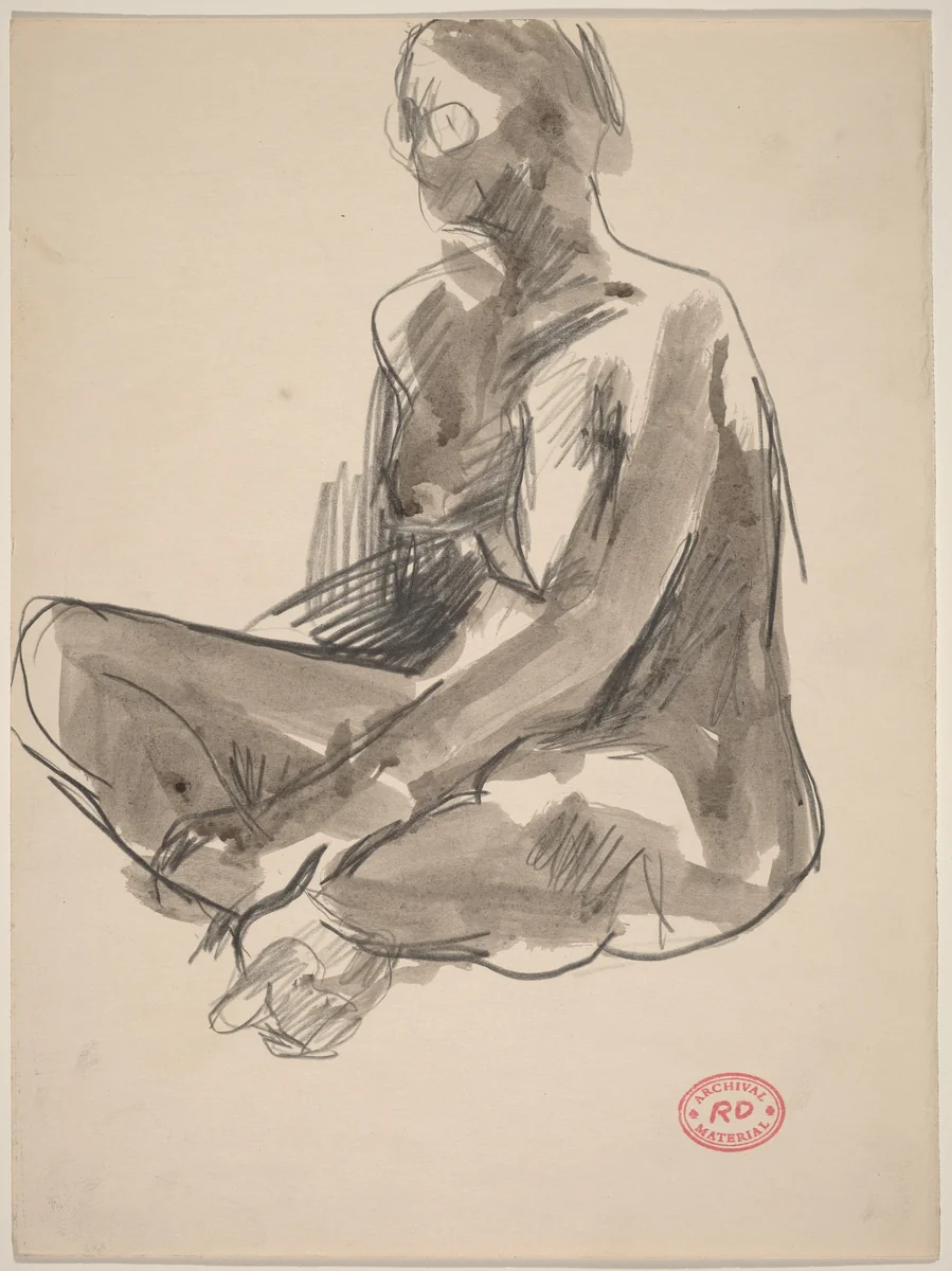 Untitled [seated nude facing left] by Richard Diebenkorn, drawing, 1955-1967
