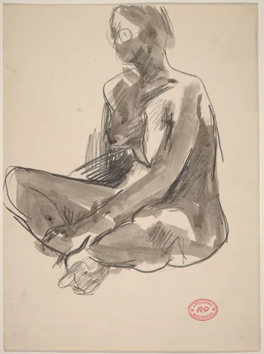 Untitled [seated nude facing left] by Richard Diebenkorn, drawing, 1955-1967