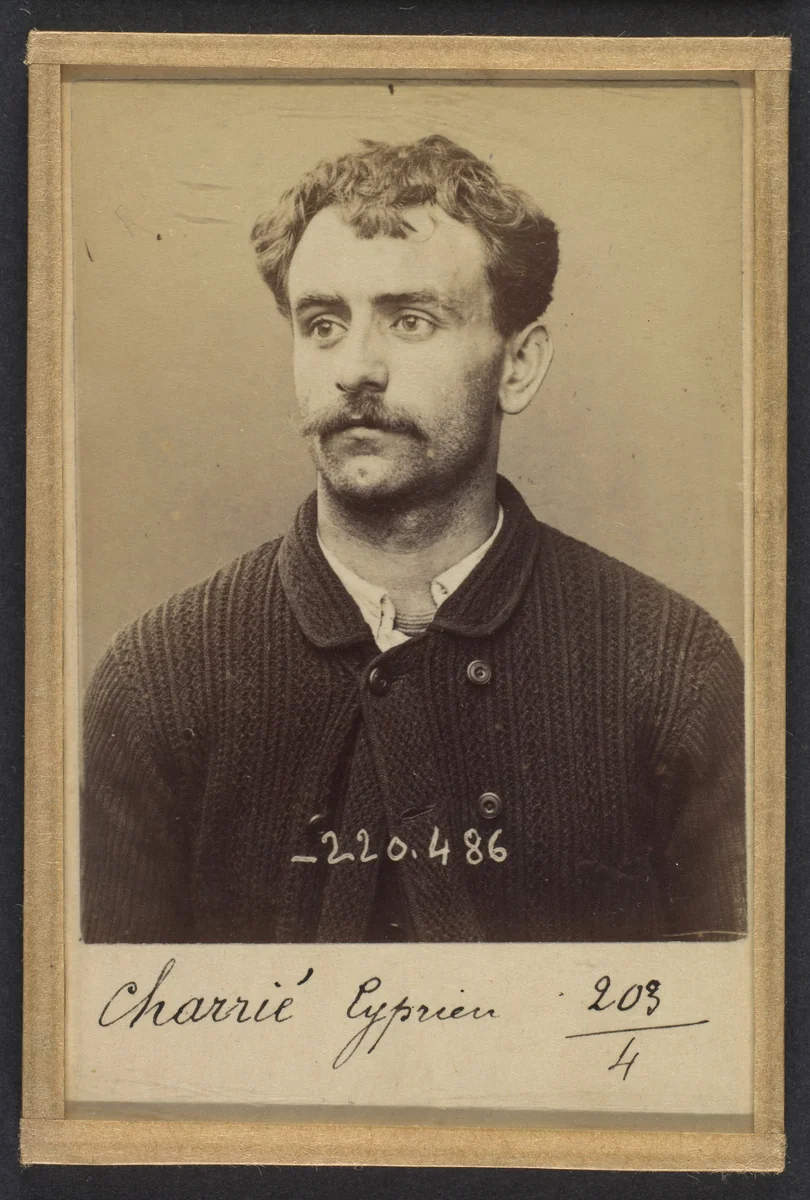 Charrié. Cyprien. 26 ans, né le 7/10/67 à Paris XVIlle. Imprimeur. Anarchiste 2/7/94. by Alphonse Bertillon, photograph, 1894