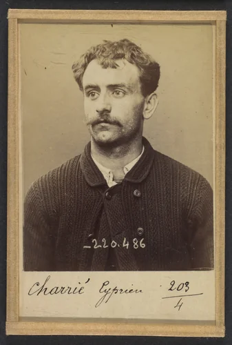 Charrié. Cyprien. 26 ans, né le 7/10/67 à Paris XVIlle. Imprimeur. Anarchiste 2/7/94. by Alphonse Bertillon, photograph, 1894
