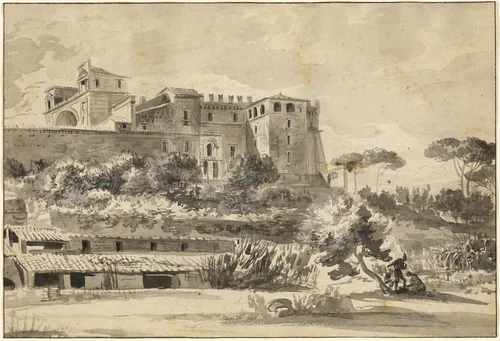 View of an Italian Villa and Gardens (the Belvedere of the Vatican) by Jean Jacques de Boissieu, drawing, 1700-1799