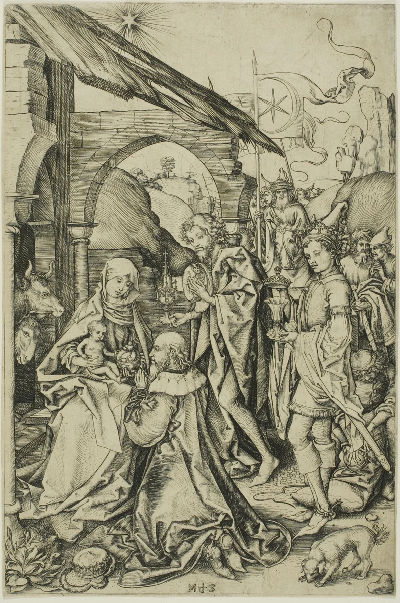 The Adoration of the Magi, from The Life of Christ by Martin Schongauer, print, 1470-1475