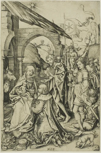 The Adoration of the Magi, from The Life of Christ by Martin Schongauer, print, 1470-1475