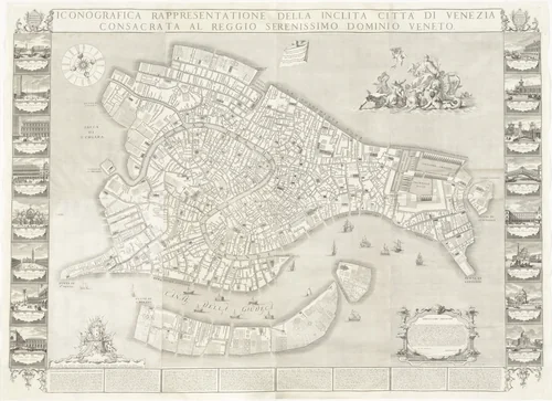 Iconografica Rappresentatione della Inclita Città di Venezia (Iconongraphic Representation of the Illustrious City of Venice) by Sebastiano Ricci
Lodovico Ughi
Giovanni Antonio Faldoni
Francesco Zucchi
Luca Carlevariis
Giuseppe Baroni, print, 1729