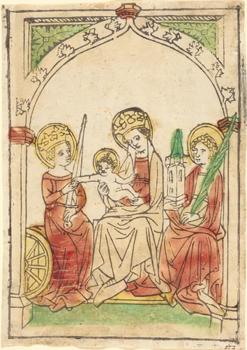 Madonna between Saints Catherine and Barbara by German 15th Century, print, 1440-1460