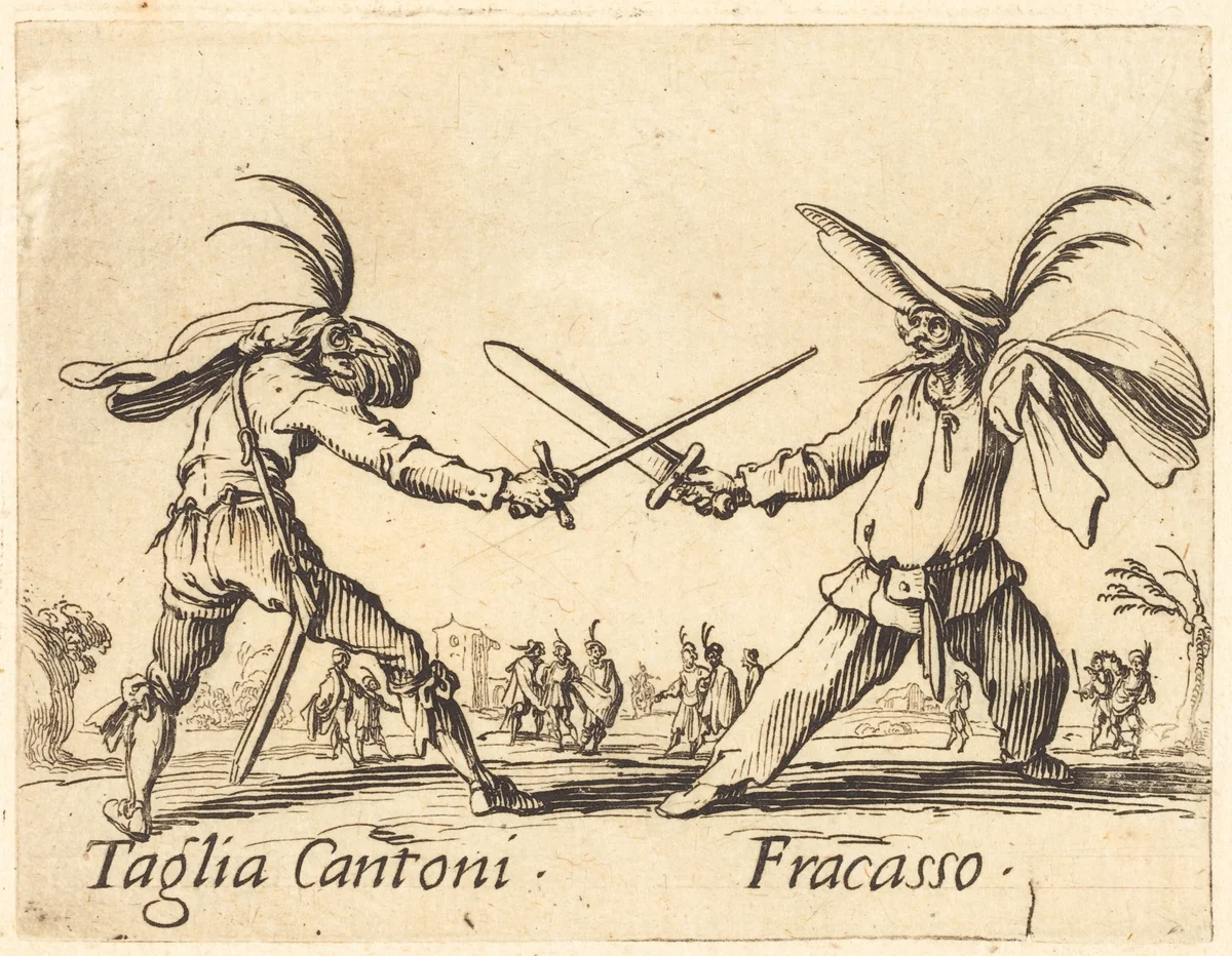 Taglia Cantoni and Fracasso by Jacques Callot, print, 1622