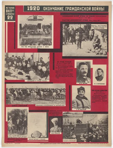 The End of the Civil War, 1920 (1920 Okonchanie grazhdanskoi voiny). Poster no. 22 of 25 from the series The History of the All-Union Communist Party (of Bolsheviks) in Posters (lstoria VKP[b] v plakatakh) by Aleksandr Rodchenko, print, 1926
