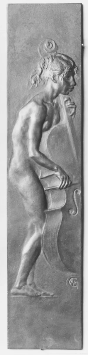 La Femme au Violoncello by Alexandre-Louis-Marie Charpentier, metalwork, 1896