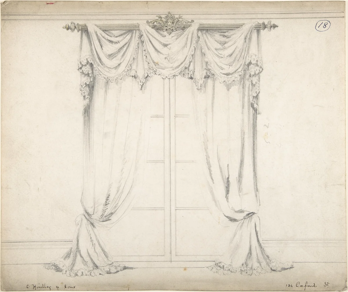 Design for Curtains and Rod by Charles Hindley and Sons, drawing, 1841-1884