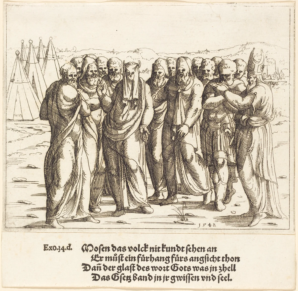 Moses Speaks to the Children of Israel by Augustin Hirschvogel, print, 1548