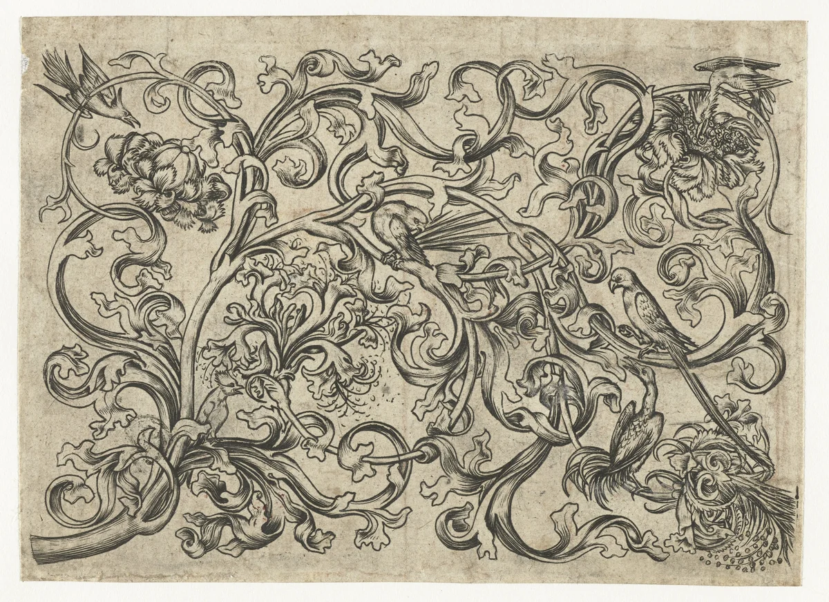 Ranken met vogels by Israhel van Meckenem, print, 1455-1503