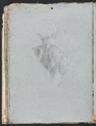 Verona Sketchbook: Male nude head and shoulders from behind (page 62) by Francesco Lorenzi, book, 1760
