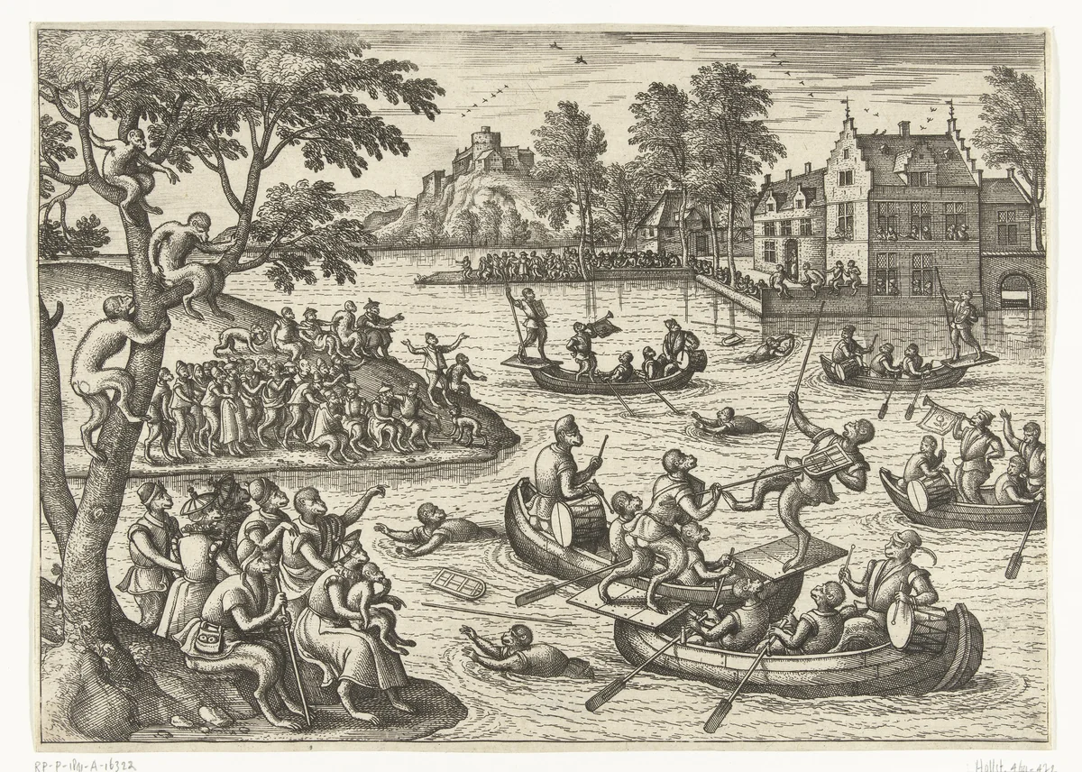 Steekspel op het water by Pieter van der Borcht, print, 1545-1608