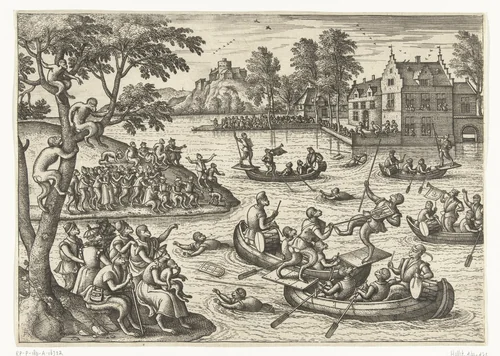 Steekspel op het water by Pieter van der Borcht, print, 1545-1608