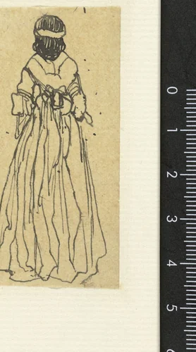 Staande vrouw met een baal op het hoofd by Rodolphe Bresdin, drawing, 1832-1885