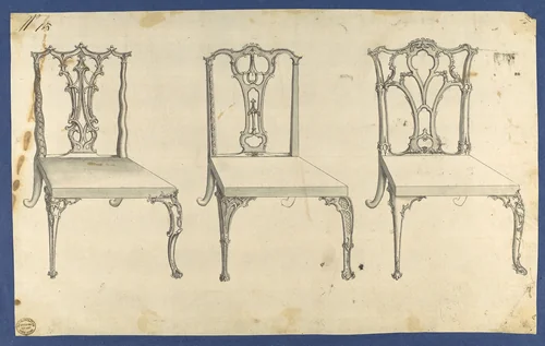 Three Chairs, in Chippendale Drawings, Vol. I by Thomas Chippendale, drawing, 1753