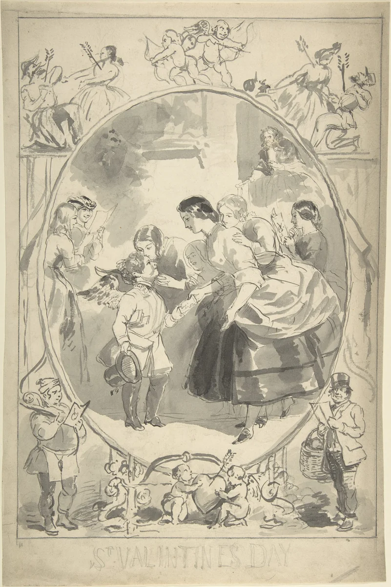 Design for the Cover of a Magazine, Valentine's Day Issue by anonymous, drawing, 1855-1865
