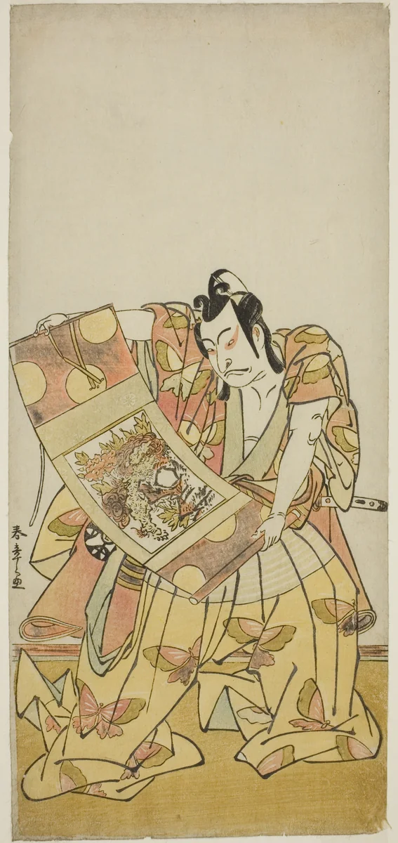 The Actor Nakamura Nakazo I as Soga no Goro Tokimune in the Play Kazoe Uta Ta Ue Soga, Performed at the Nakamura Theater in the First Month, 1776 by Katsukawa Shunsho (勝川 春章), print, 1771-1781