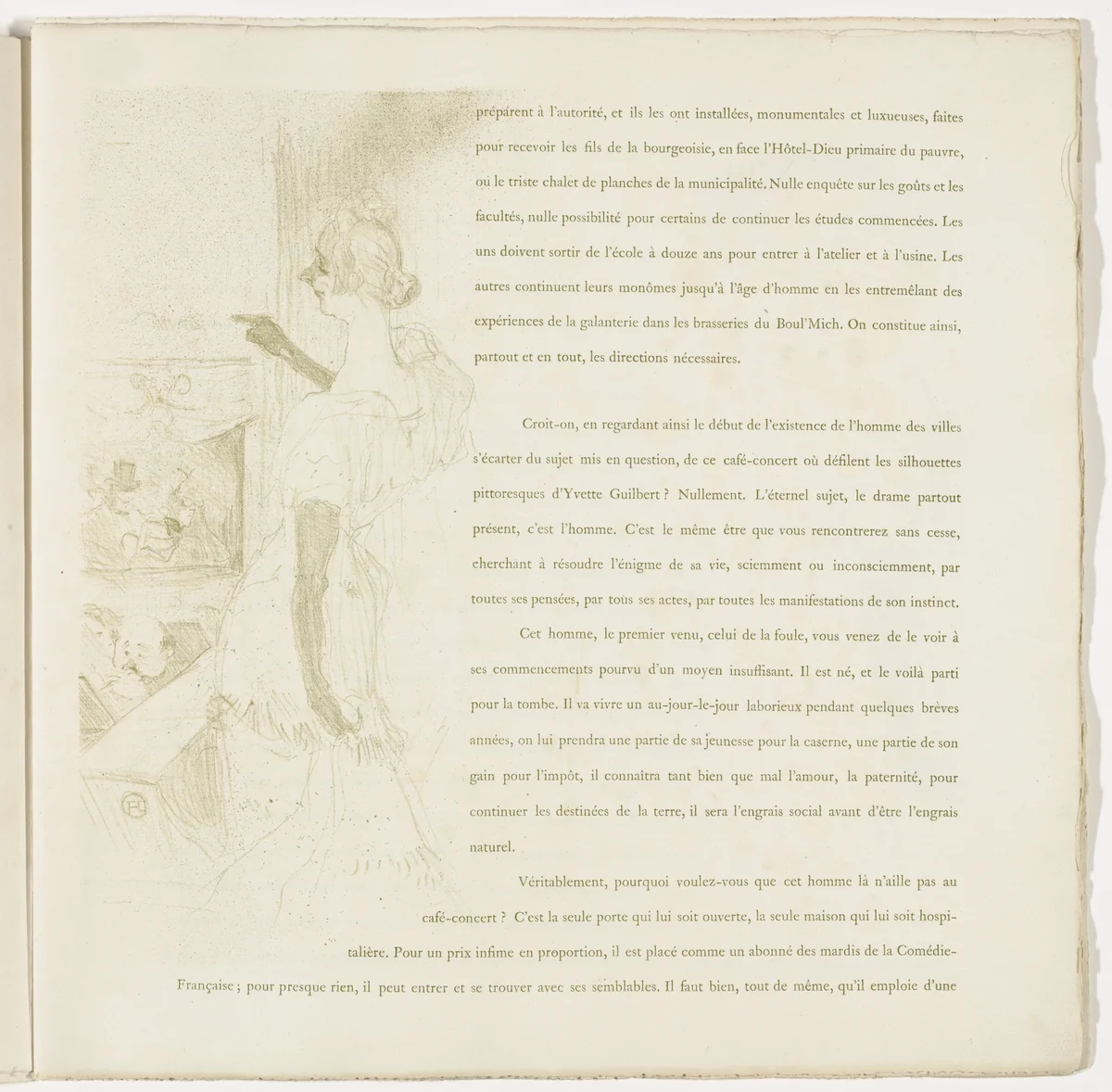 Plate 6 (in-text plate, folio 9) from Yvette Guilbert by Henri de Toulouse-Lautrec, illustrated book, 1894