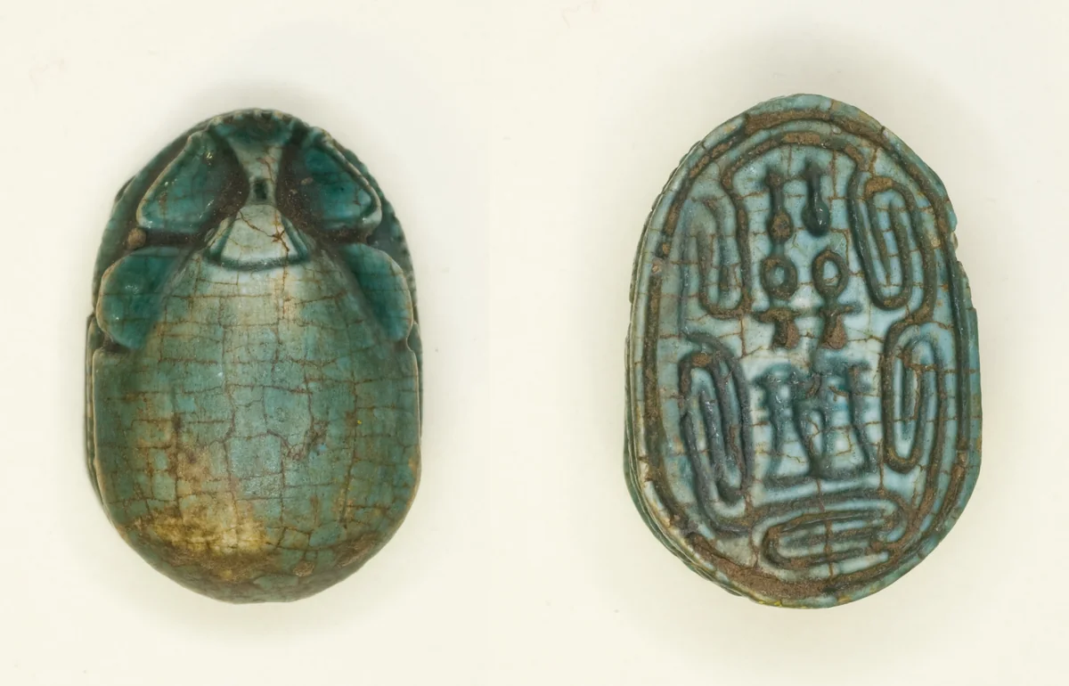 Scarab: Hieroglyphs (nfr-signs, anx-signs, Dd-signs) by Egyptian, other, -2055--1550