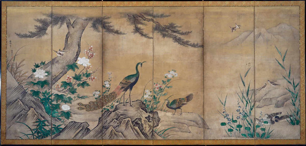 Birds and Flowers by Kano Mitsunobu (狩野光信), painting, 1540-1592