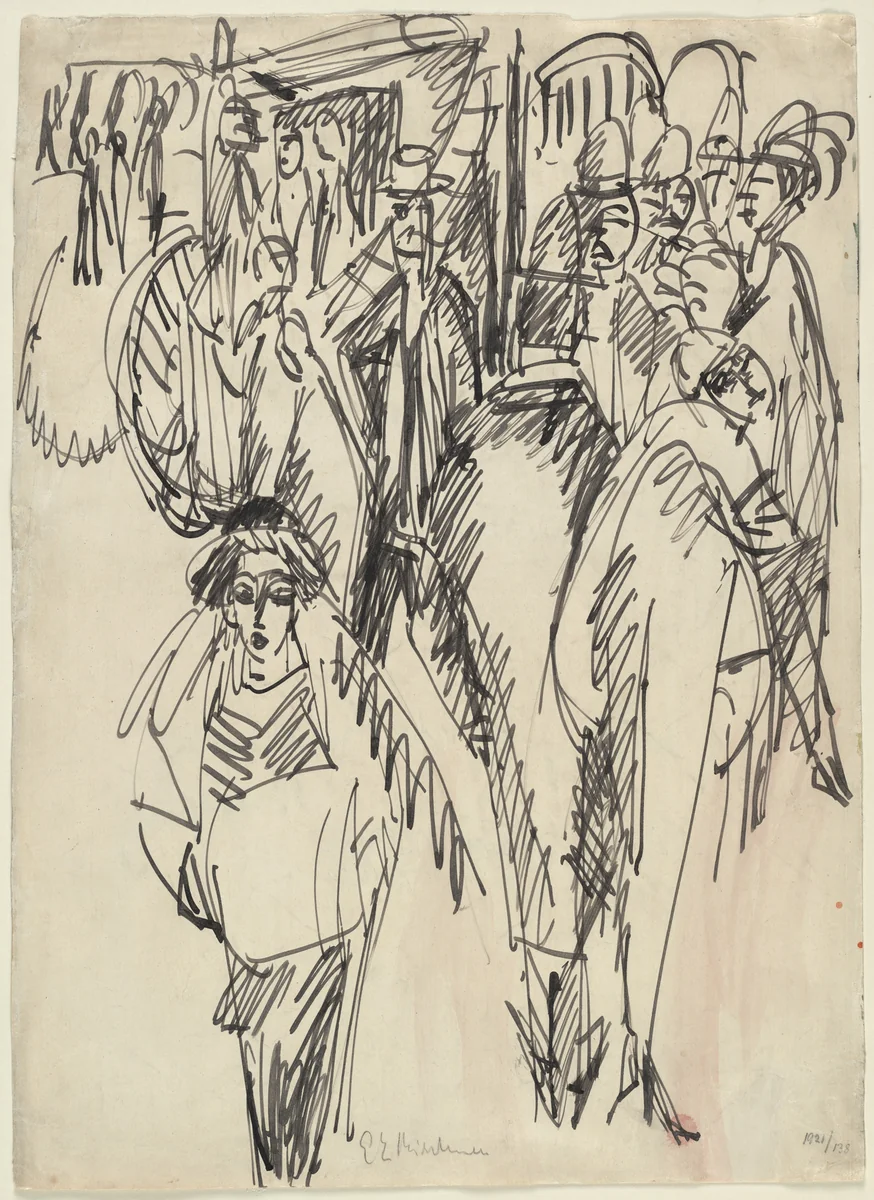 Street Scene (Strassenszene) by Ernst Ludwig Kirchner, drawing, 1914