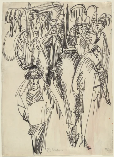 Street Scene (Strassenszene) by Ernst Ludwig Kirchner, drawing, 1914