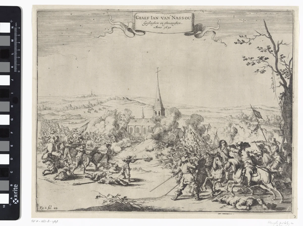 Gevangenneming van Johan VIII, graaf van Nassau-Siegen tijdens gevechten bij Wesel, 1630 by Dirk Stoop, print, 1651-1652