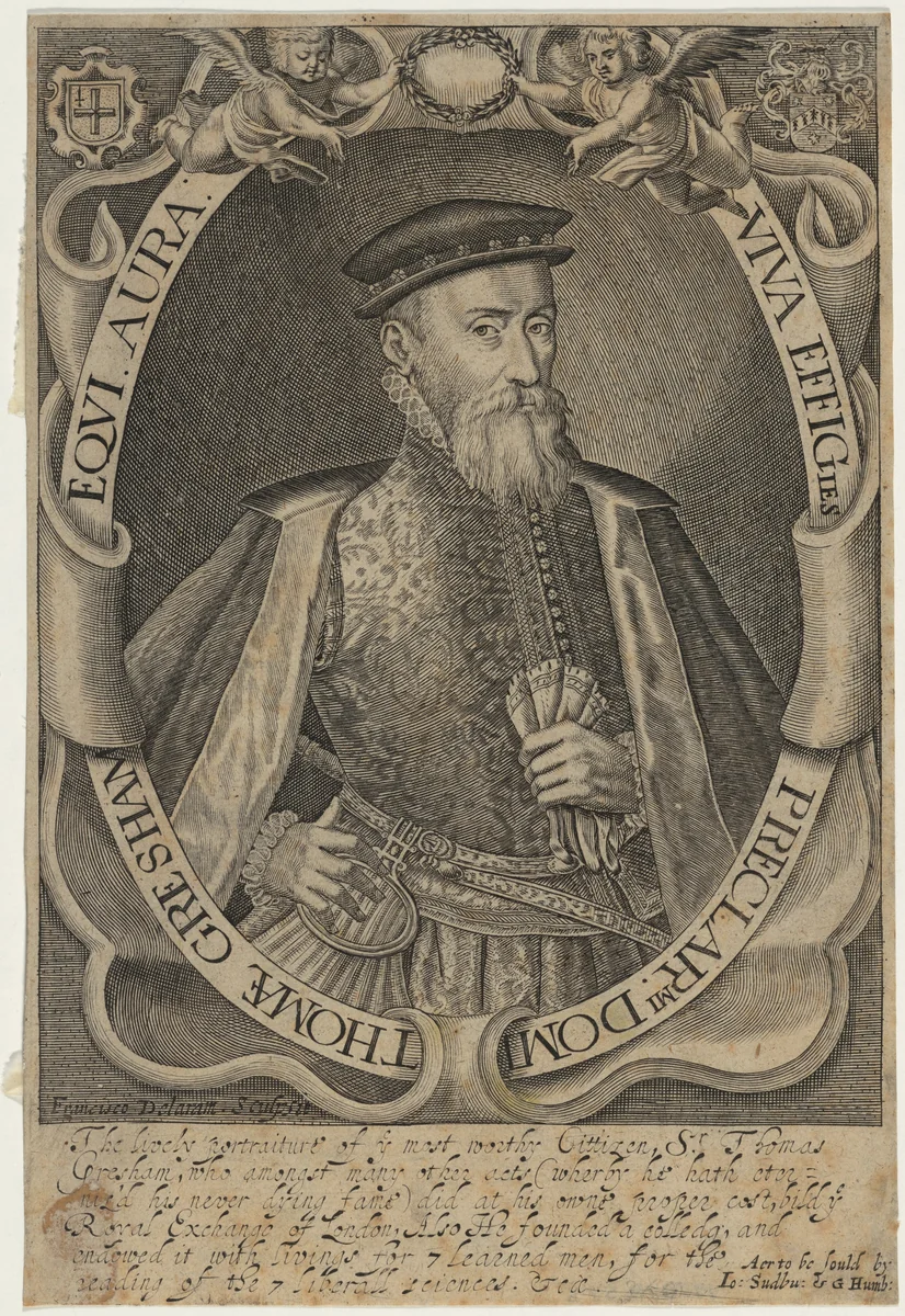 Thomae Gresham Equi. Aura (Sir Thomas Gresham) by Francis Delaram, print, 1590-1627