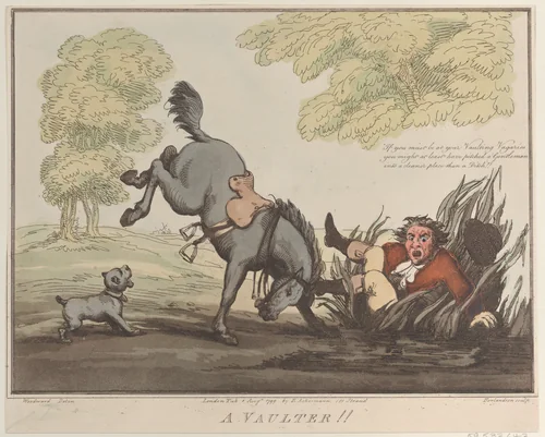 Horse Accomplishments, Sketch 12: A Vaulter !! by Thomas Rowlandson, print, 1799