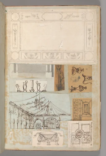 Page from a Scrapbook containing Drawings and Several Prints of Architecture, Interiors, Furniture and Other Objects by Charles Percier, book, 1795-1805
