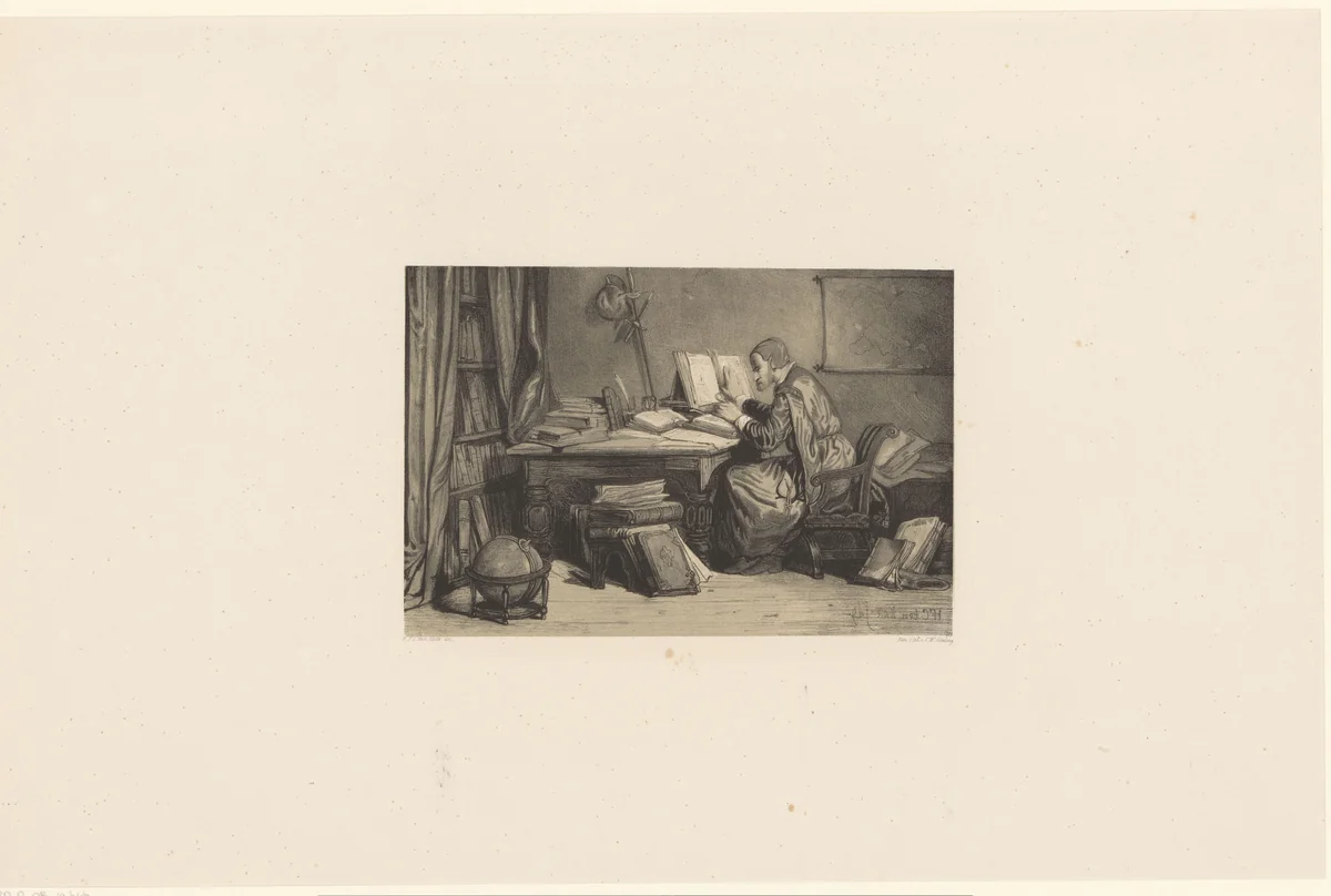 Geleerde in zijn werkkamer by Frederik Hendrik Weissenbruch, print, 1850