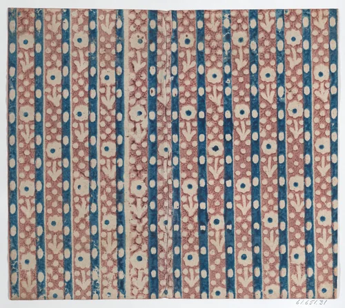 Sheet with stripe and floral pattern by anonymous, print, 1700-1800
