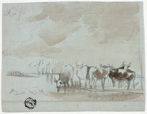 Cattle in Water by Aelbert Cuyp, drawing, 1700-1809