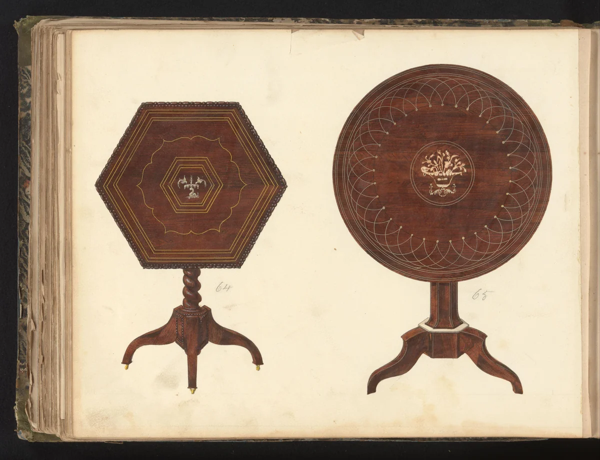 Twee ontwerpen voor gueridons by anonymous, drawing, 1825-1839