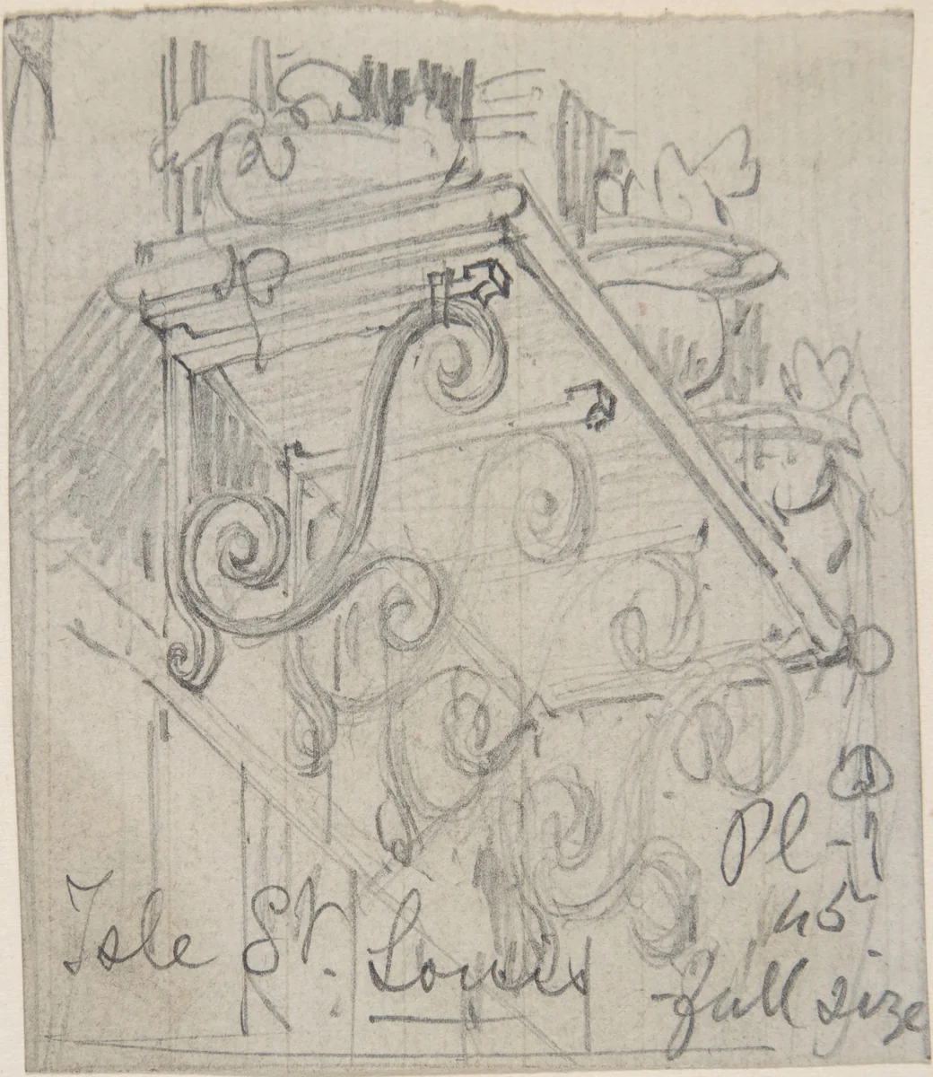 Curved Metal Brackets Supporting a Shelf outside a Window, Isle St. Louis by Richardson Ellson, drawing, 1875-1885
